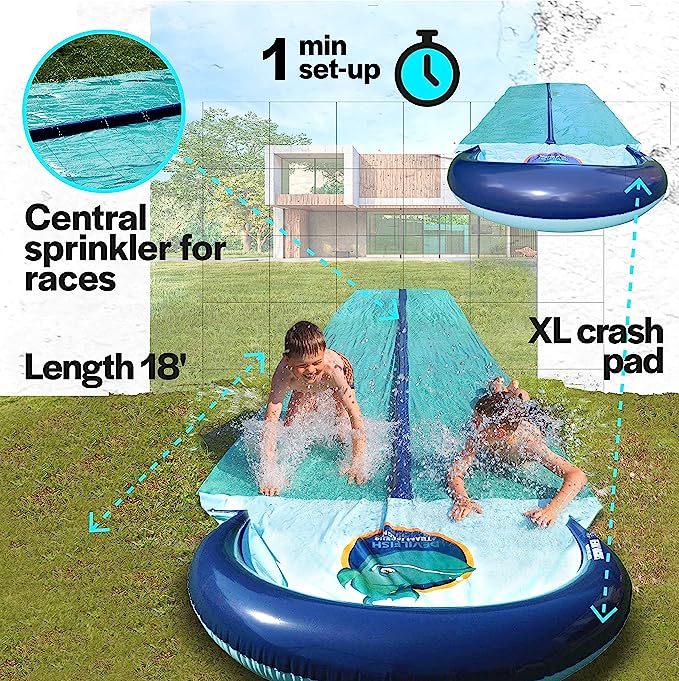 Heavy Duty Inflatable Slide with Central Sprinkler and XL Crash Pad