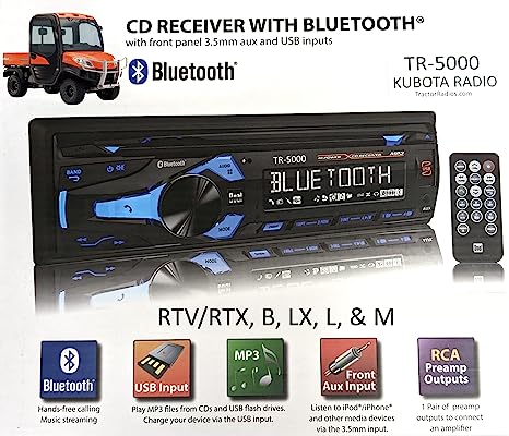 Kubota Tractor Radio CD Player AM FM Stereo Receiver MP3 USB Aux Bluetooth Remote