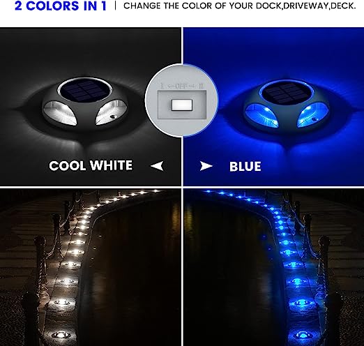 Solar Deck Lights Outdoor LED Driveway Markers Dock Light Marine Waterproof
