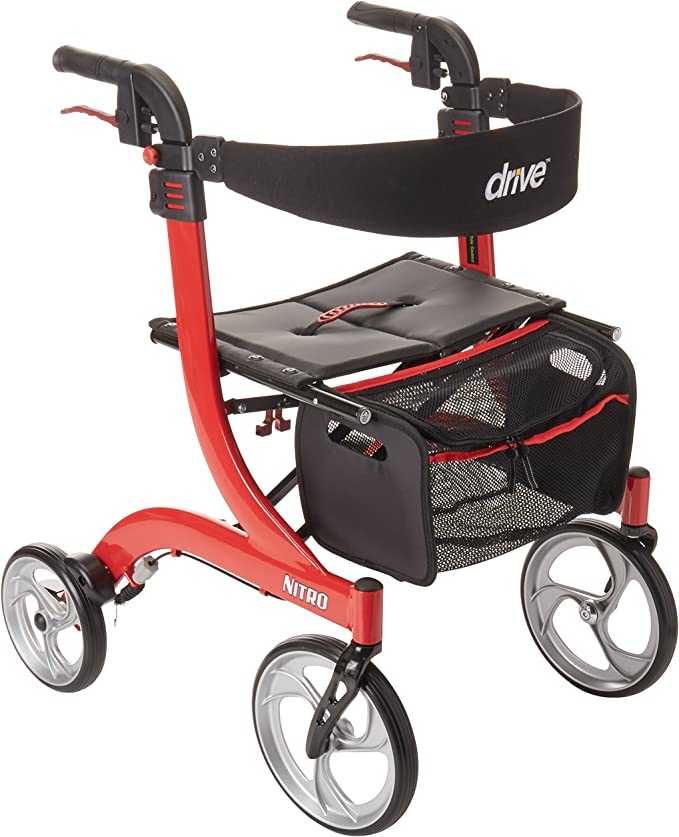 Euro-Style 4-Wheel Rollator Walker With Seat, Red