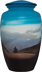 Motorcycle Funeral Urn with Desert and Mountain Scene - Cremation Urn for Human Ashes