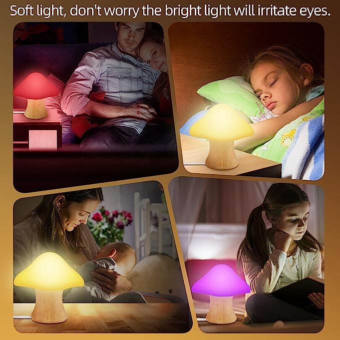 Father's Day Gifts Give Him a Good Sleep with Wooden Mushroom Lamp for Light up Your Room 16 Color Changing Dimmable Mushroom Night Light for Bedroom Living Room Desk