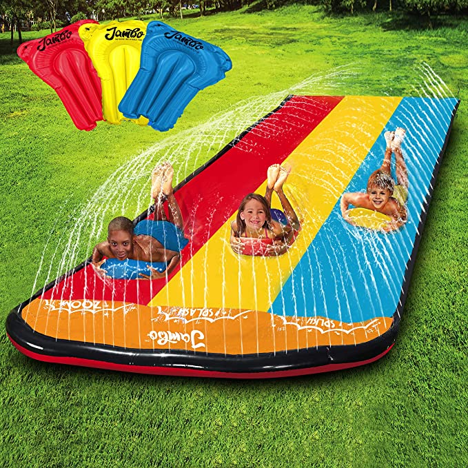 Jambo Premium Slip Splash and Slide with 3 Bodyboards, Heavy Duty Water Slide with Advanced 3