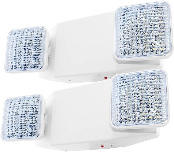 Emergency Light | White Housing | Two LED Adjustable Square Heads | Hardwired with Battery Backup