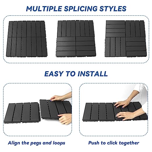 36 Pack Patio Deck Tiles Waterproof Outdoor Flooring 12" x 12"All Weather Uses