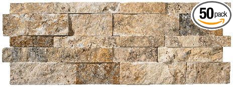 Scabos Travertine Splitface Stacked Ledger Wall Panel 6 in. x 24 in. Natural Stone Tile for Accent Walls Kitchen Backsplash Fireplace Surrounds