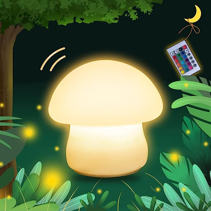 Mushroom Lamp, Rechargeable Mushroom Night Light, Multi-Color LED Mushroom Nightlight, Dimmable Mushroom Nightlamp for Breastfeeding, Nursery Squishy Silicone Lamp for Bedroom