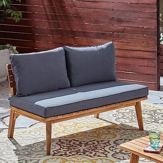 Outdoor Acacia Wood Loveseat, Teak Finish/Gray