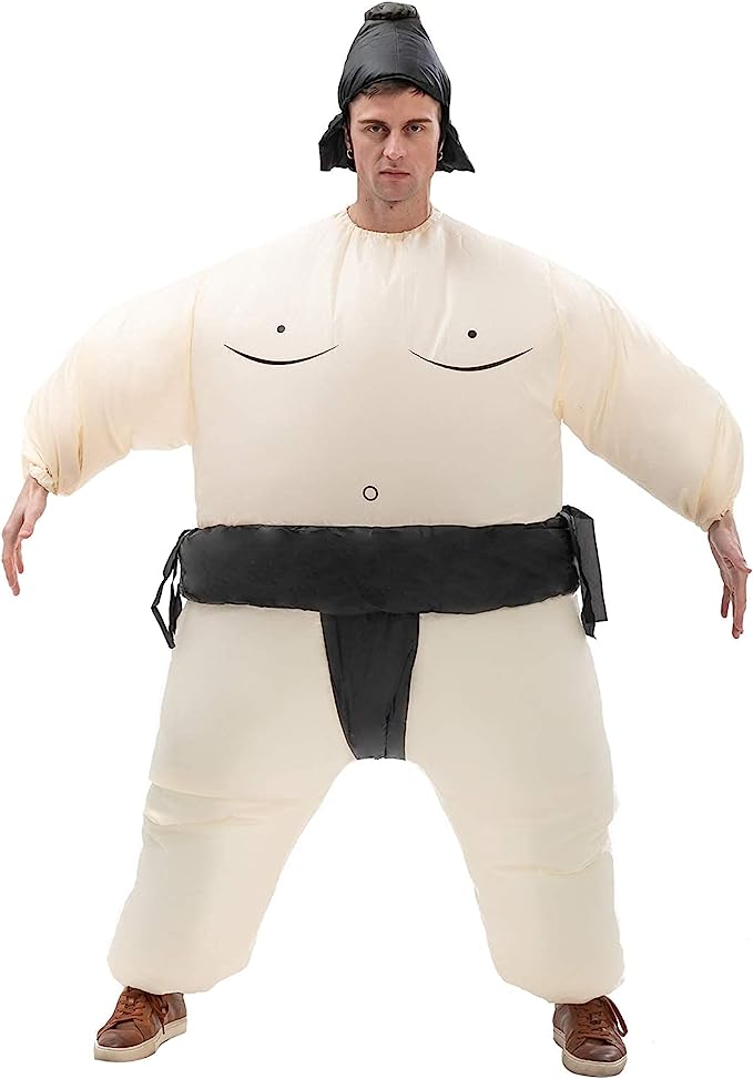 Inflatable Sumo Wrestling Suits for Adults Kids(4.9ft-5.9ft) Funny Blow-Up Sumo Wrestler Costume for Halloween
