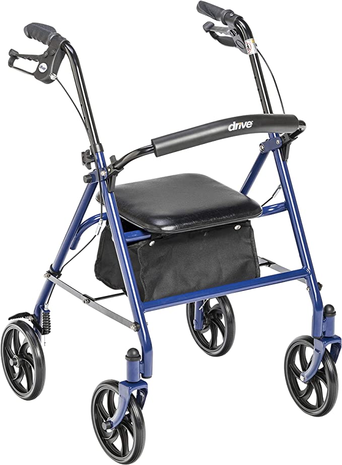 4-Wheel Rollator Walker With Seat & Removable Back Support, Blue
