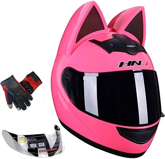 Cat Ear Motorcycle Helmet,Men and Women Cool Cute Cat Full Face Helmet Cat Motorcycle Helmet
