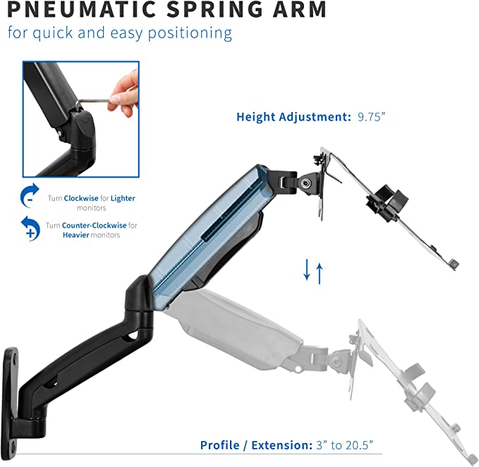 Adjustable Pneumatic Extended Arm Laptop Wall Mount,