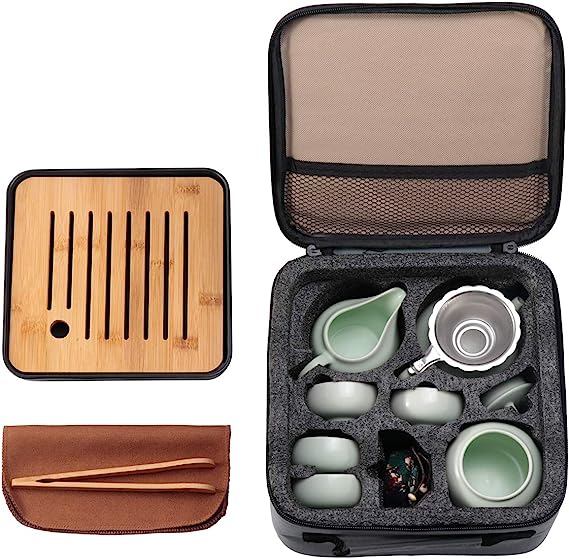 Porcelain Chinese Tea Pot Set All in One Gift Portable Bag for Office Home Business Hotel Picnic