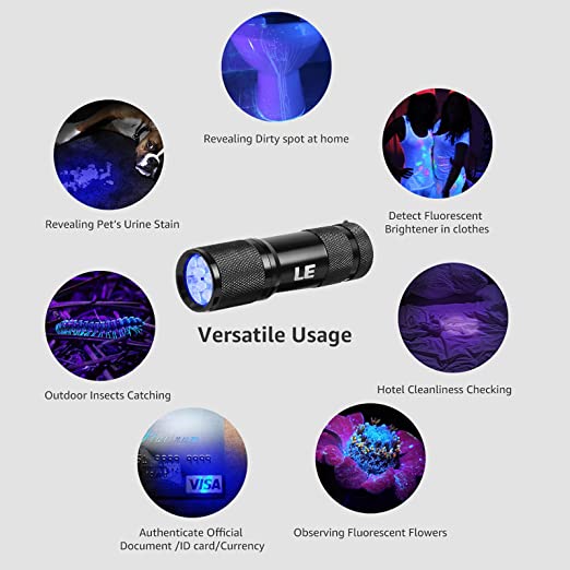 lE UV Fashlight Pet Urine Detectors, 395nm Black Liht Flashlicht for lnvsible lnk Pens, Dog Cat Pet Urine Stain