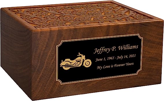Motorcycle Themed Medium Sized Composite Wood Cremation Urn