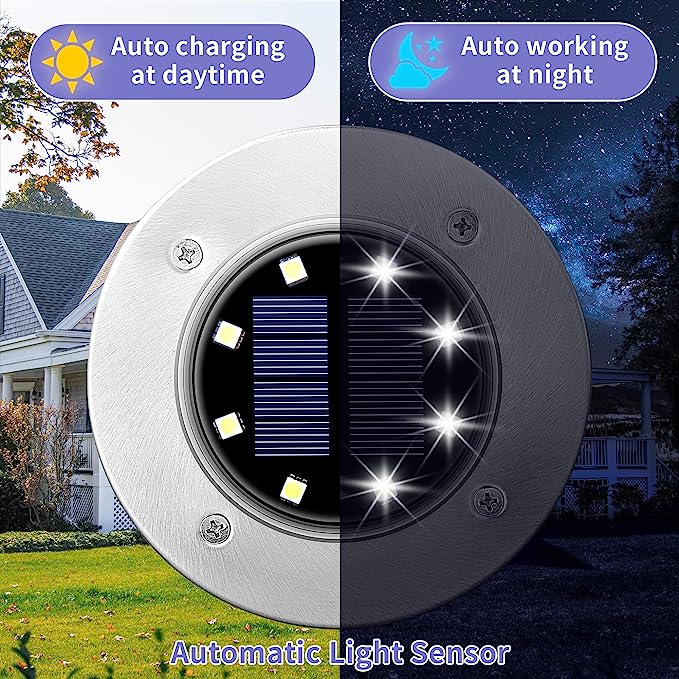 Waterproof 8 LED Solar Powered Disk Lights Outdoor Garden Landscape Lighting