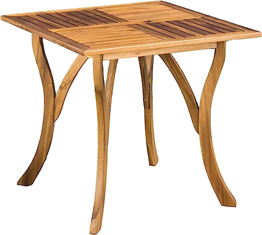 Home Hermosa Acacia Wood Square Table, Teak Finish