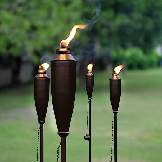 Deco Home Pack of 4 Metal Garden Torches Citronella Oil for Outdoor Ambiance