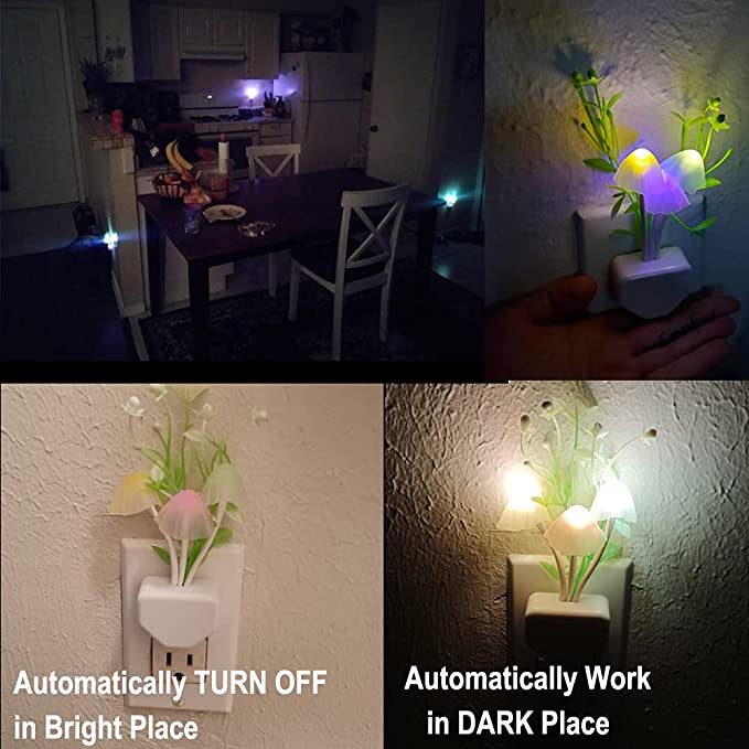 2 Pack LED Sensor Night Light Plug-in NightLight Color Changing Lamp Mushroom Decor, Mini Cute Night Lights for Kids Adults Bedroom,Toilet, Bathroom, Stairs, Kitchen, Hallway