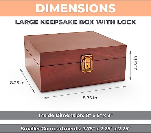 Wooden Storage box with Compartments and Key Lock