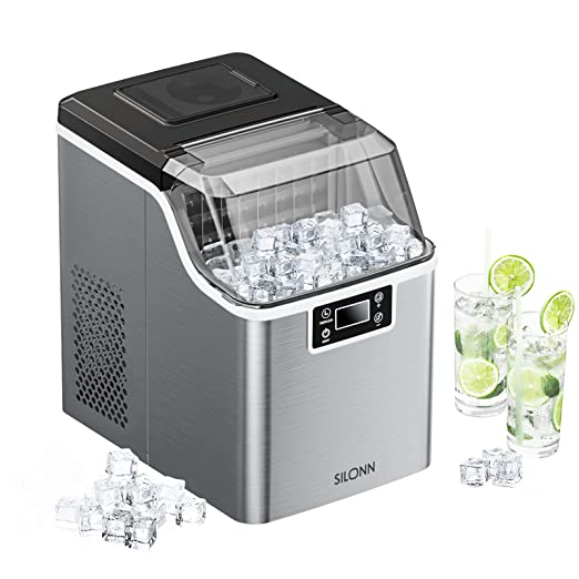 Auto Self-Cleaning, Stainless Steel Ice Machine for Home Office Bar Party