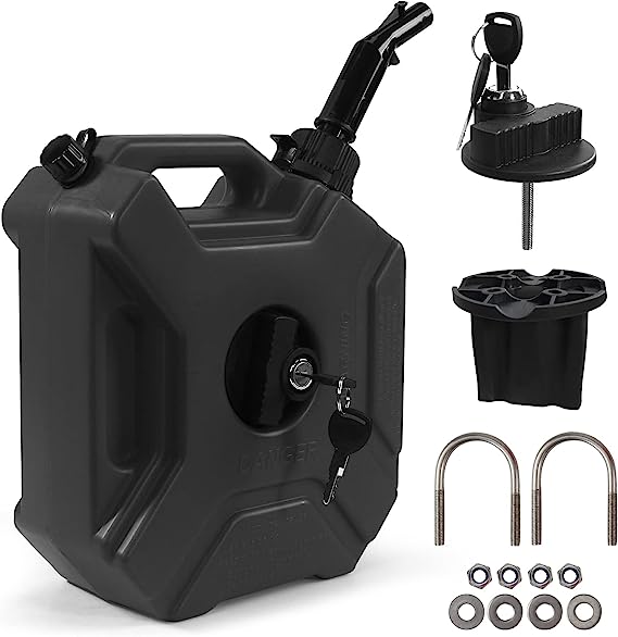 1.3 Gallon Portable Gas Can, Fuel Oil Petrol Storage Backup Tank with Lockable Bracket