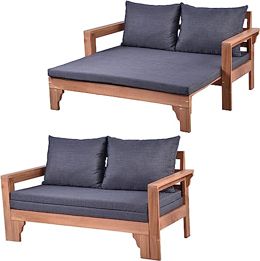 100% Teak Wood Futon Set Sofa Bed,3 in 1 Pull Out Couch Bed with 3 Cushions