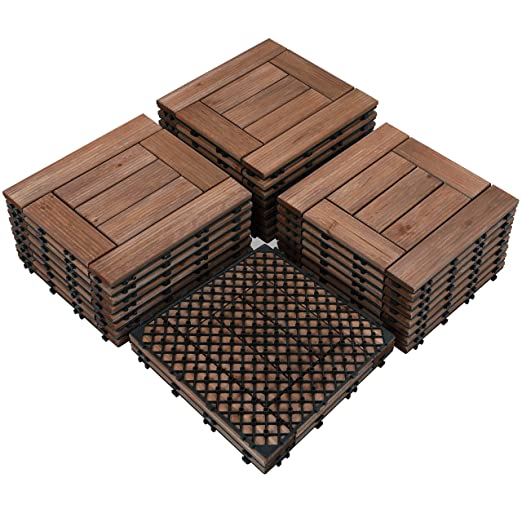 27PCS Patio Deck Tiles Interlocking Wood Composite Decking Floor Tiles