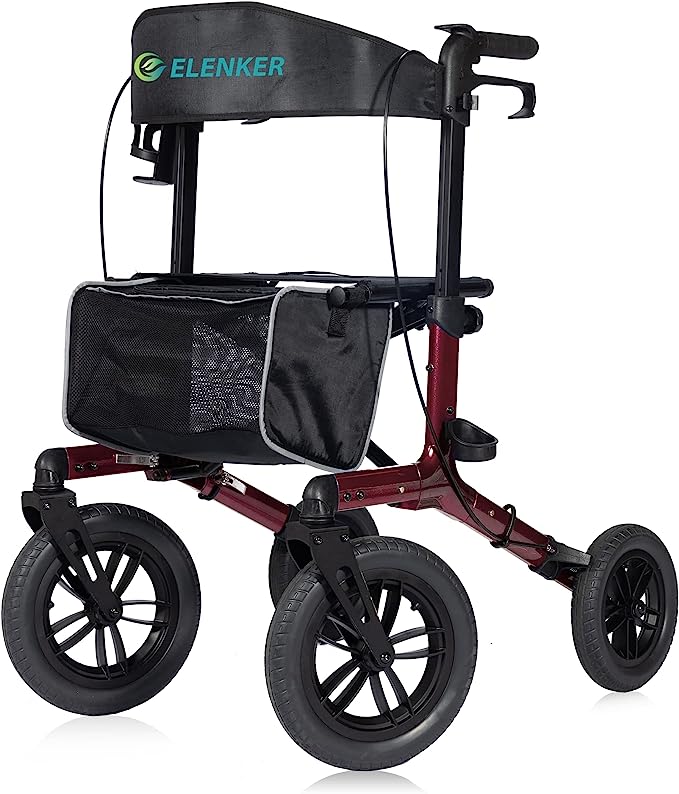 All-Terrain Rollator Walker with Non-Pneumatic Tire 12” Front Rubber Wheels