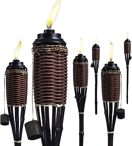 Backyadda Bamboo Tiki Torches for Outside with Extra-Large (16oz) Metal Canisters and Fiberglass Wicks