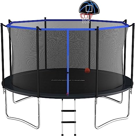 ACWARM HOME 10FT/12FT/14FT/15FT/16FT Trampoline with Basketball Hoop