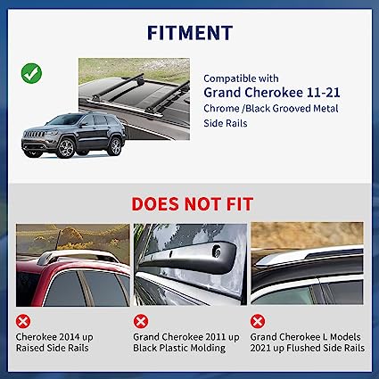These Cross Bars Roof Racks are designed to fit the 2011-2021 Jeep Grand Cherokee with Grooved Side Rails. They provide a secure and lockable solution for carrying cargo such as camping gear, luggage, fishing poles, bikes, snowboards, skis, and other rooftop accessories. With their aerodynamic shape, they minimize wind noise for a quiet ride. The locking system ensures the bars stay secure and prevents theft for your peace of mind.