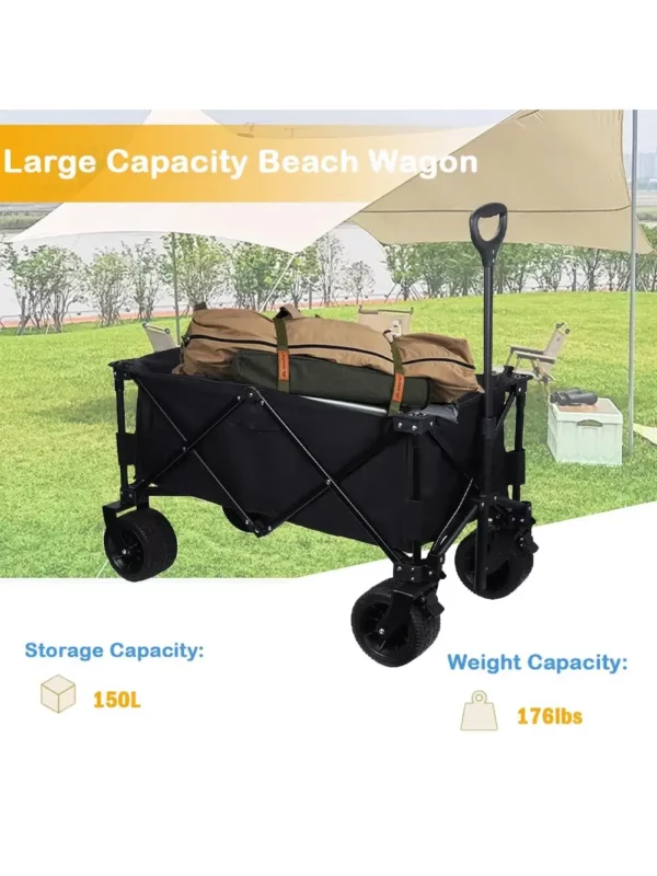 Heavy-Duty Folding Wagon with Large Wheels Collapsible and Portable for Beach, Garden, and Utility Use