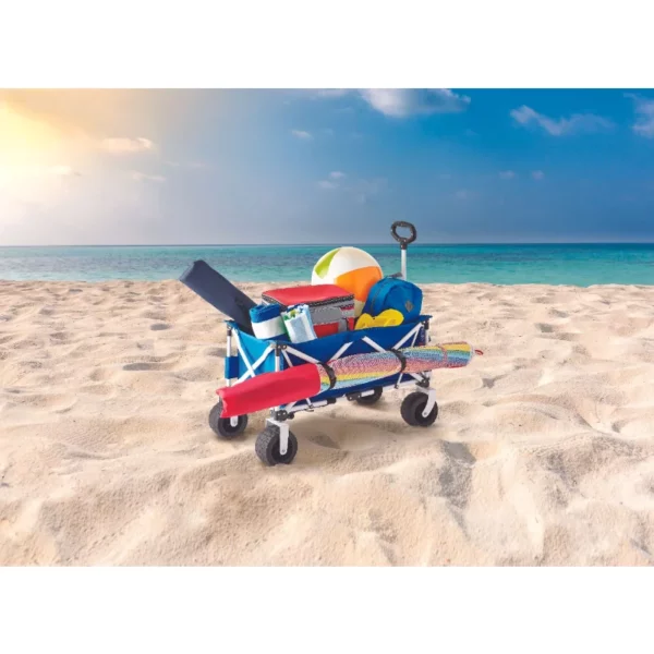 Blue Wide-Track Folding Beach Wagon for All-Terrain Adventures - Image 2