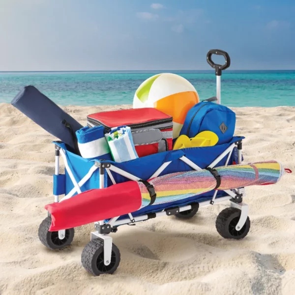 Blue Wide-Track Folding Beach Wagon for All-Terrain Adventures