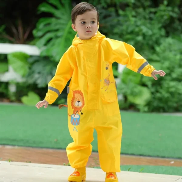 Hooded Toddler Rain Coat - Waterproof Jumpsuit for Kids (1-10 Years) - Boys and Girls One-Piece Cartoon Dinosaur Baby Rainwear with Pants - Image 2