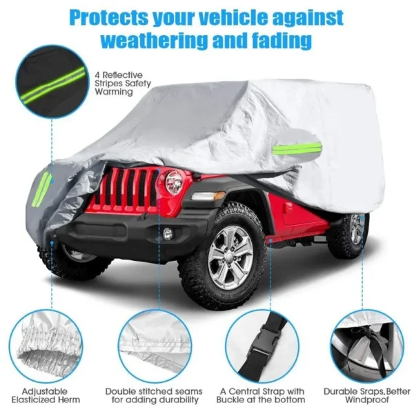 Full Surround Protector Cover for Jeep Wrangler 2/4 Doors 1987-2019 JK JL YJ TJ - Waterproof and Windproof 190T Car Cover for Rain and Dust