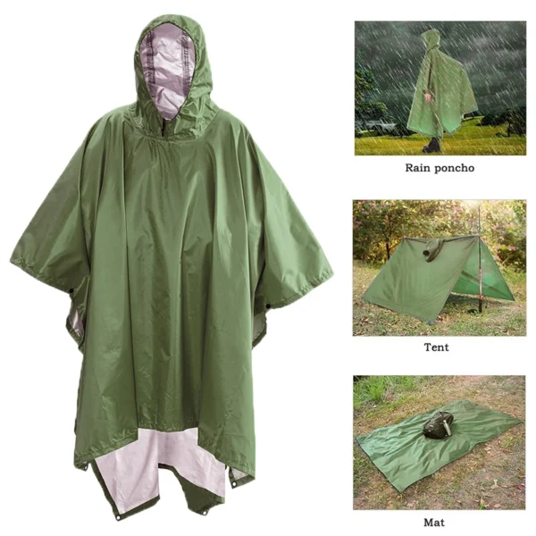 Multifunctional 3-in-1 Waterproof Rain Poncho for Men and Women - Hooded Reusable Rain Coat for Outdoor Camping