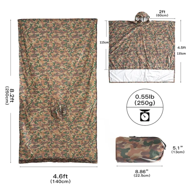 3-in-1 Raincoat - Hooded Rain Cover for Backpack, Ideal for Hiking, Cycling, Outdoor Camping - Waterproof Poncho and Tent Mat - Men's Rain Poncho - Image 5