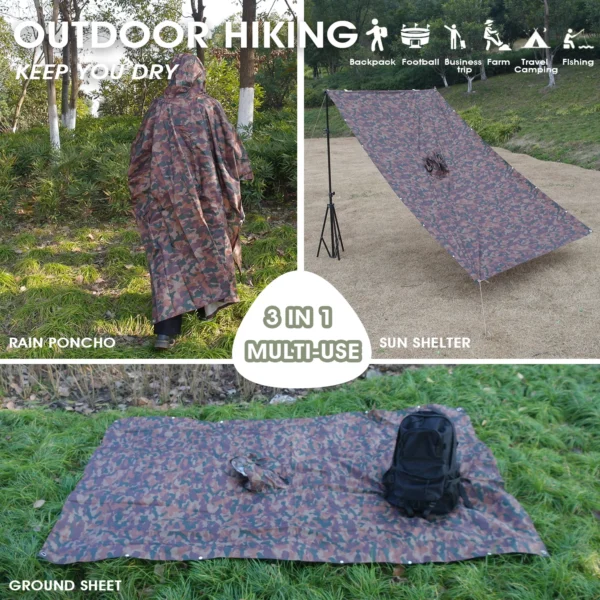 3-in-1 Raincoat - Hooded Rain Cover for Backpack, Ideal for Hiking, Cycling, Outdoor Camping - Waterproof Poncho and Tent Mat - Men's Rain Poncho - Image 6