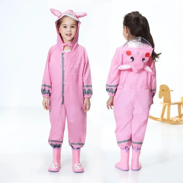 Hooded Toddler Rain Coat Jumpsuit - Adorable Cartoon Design for Boys and Girls - One-Piece Waterproof Rain Gear Suit - Suitable for Kids Ages 2-8 Years - Image 2
