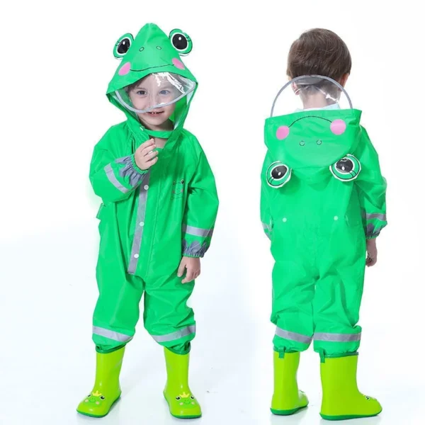 Hooded Toddler Rain Coat Jumpsuit - Adorable Cartoon Design for Boys and Girls - One-Piece Waterproof Rain Gear Suit - Suitable for Kids Ages 2-8 Years