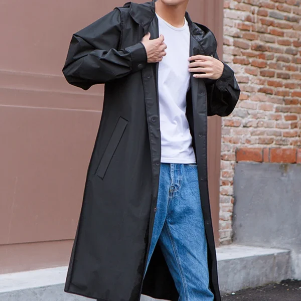 Long Black Waterproof Raincoat - Thickened EVA Raincoats with Hood for Adults - Ideal for Outdoor Hiking, Travel, Fishing - Men's and Women's Rain Poncho - Image 2