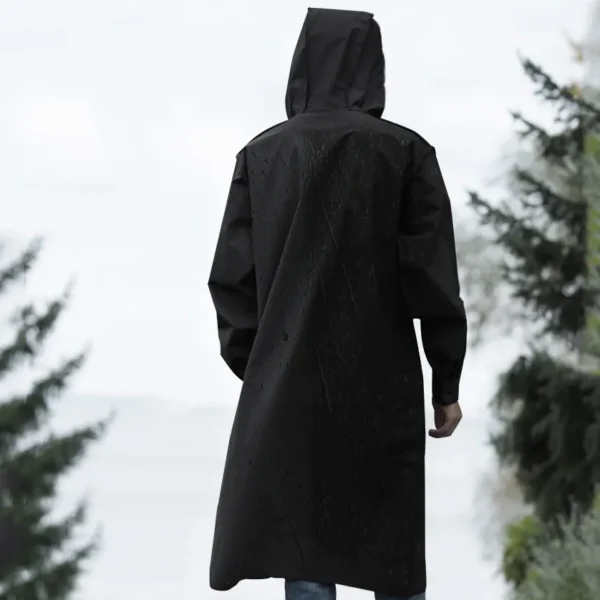 Long Black Waterproof Raincoat - Thickened EVA Raincoats with Hood for Adults - Ideal for Outdoor Hiking, Travel, Fishing - Men's and Women's Rain Poncho - Image 3