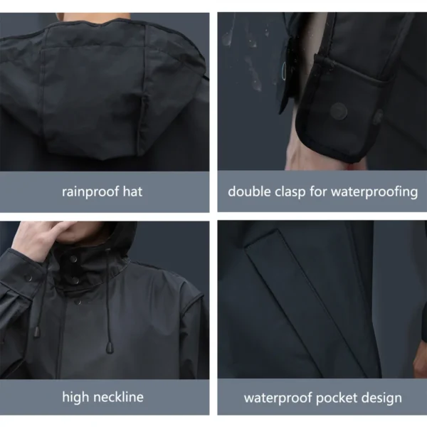 Long Black Waterproof Raincoat - Thickened EVA Raincoats with Hood for Adults - Ideal for Outdoor Hiking, Travel, Fishing - Men's and Women's Rain Poncho - Image 5