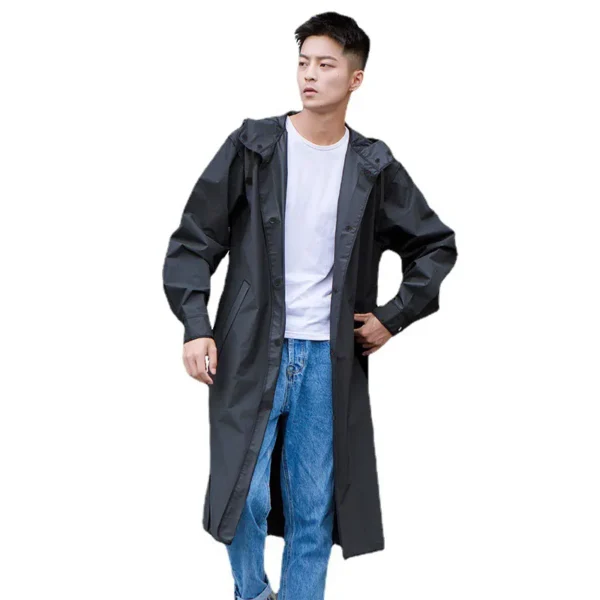 Long Black Waterproof Raincoat - Thickened EVA Raincoats with Hood for Adults - Ideal for Outdoor Hiking, Travel, Fishing - Men's and Women's Rain Poncho
