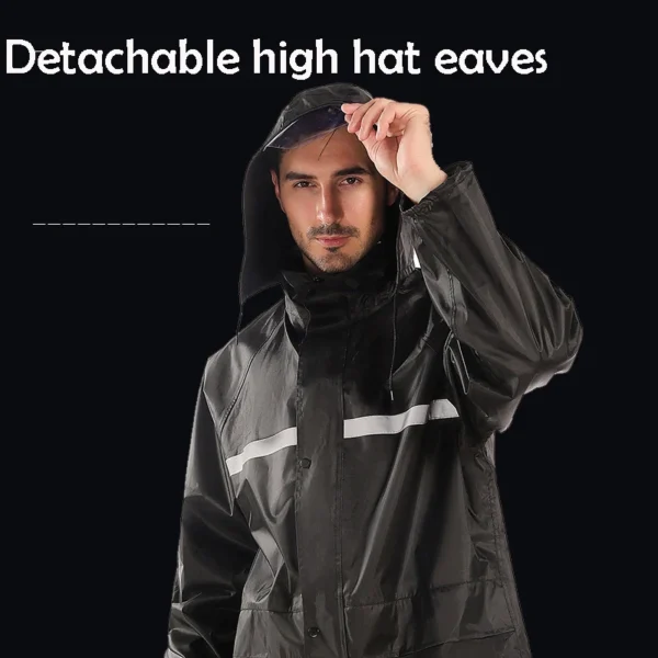 Double Layer Double Pocket Men's Rain Poncho - Black Outdoor Rainwear Waterproof Jacket and Pants Set for Father - Image 4