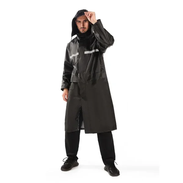 Double Layer Double Pocket Men's Rain Poncho - Black Outdoor Rainwear Waterproof Jacket and Pants Set for Father - Image 5