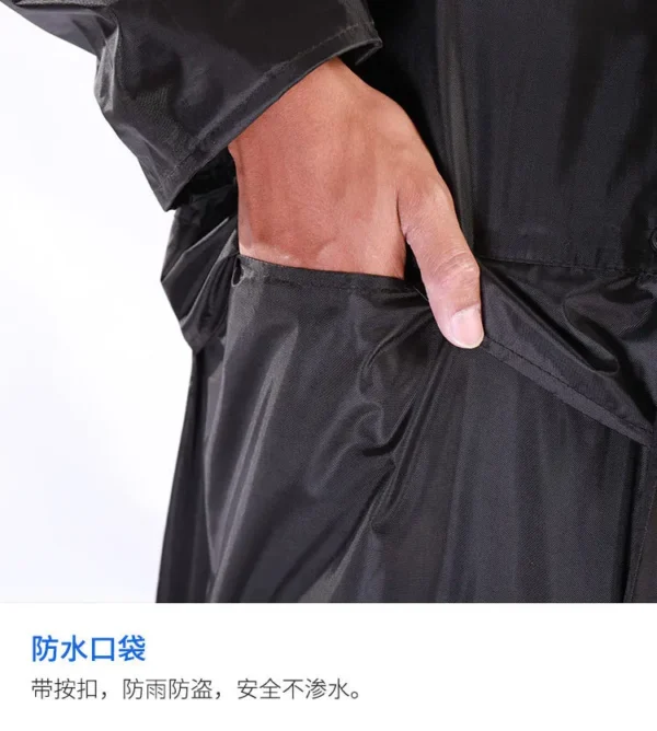 Double Layer Double Pocket Men's Rain Poncho - Black Outdoor Rainwear Waterproof Jacket and Pants Set for Father - Image 6