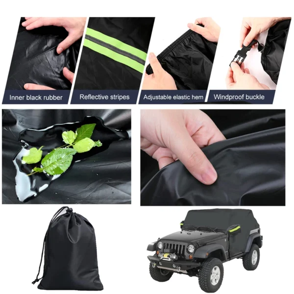 Outdoor Waterproof 210D Oxford Half Protector Cover - Car Cab Covers for Jeep Wrangler JK JL Hardtop 2/4 Doors 2007-2021 - Rain-Resistant Jeep Cover - Image 2